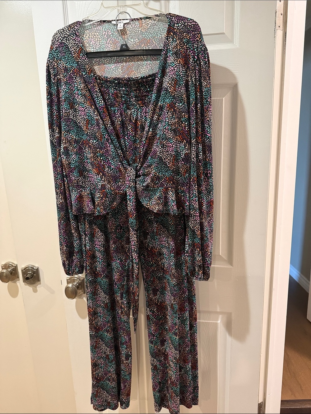 Bar III Multi-Color Tie-Front Printed Pantsuit - Picture 7 of 8